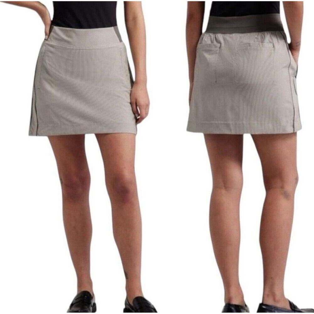 ATHLETA BROOKLYN TEXTURED‎ 16" SKORT IN CITY STRIPE BLACK/ SEA SALT SIZE 8